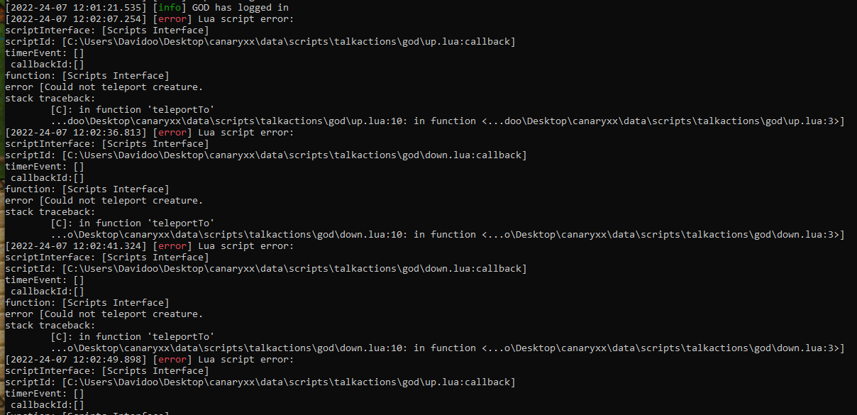 Lua Script Error, talkaction god · Issue #451 · opentibiabr/canary · GitHub