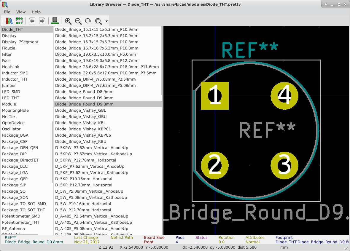 incorrect pinout for Diode_BridgeW005G · Issue 1440 · KiCad/kicad