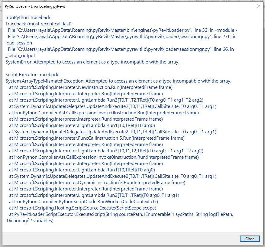 Loading Error Message