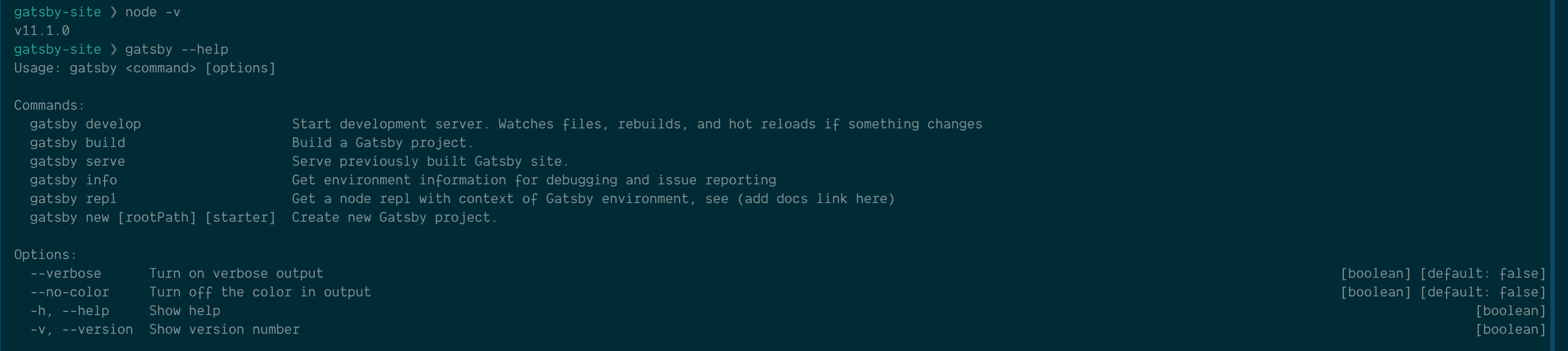 `gatsby help` lists wrong commands, e.g. `index.js serve` · Issue 9833 · gatsbyjs/gatsby · GitHub