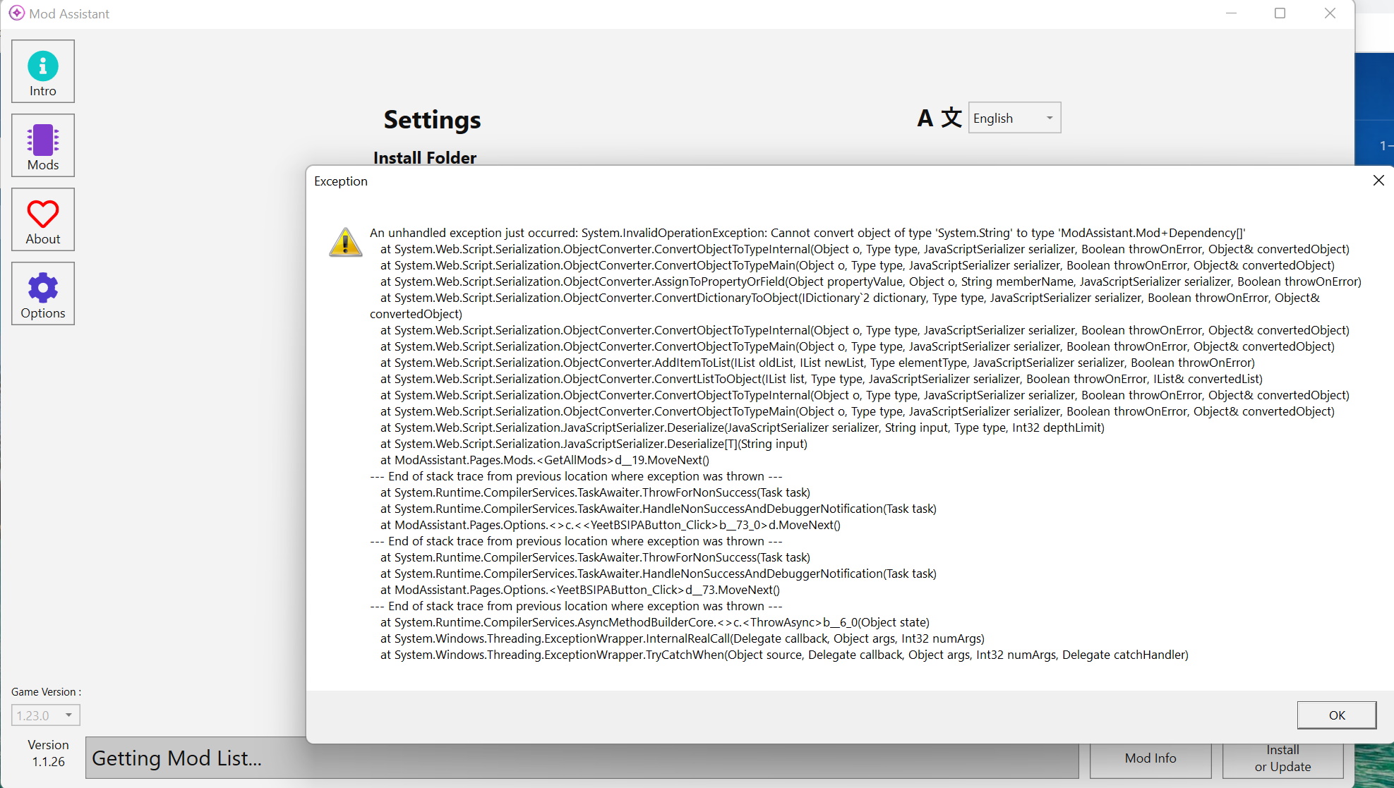 Stuck on Loading Mods · Issue #464 · bsmg/ModAssistant · GitHub