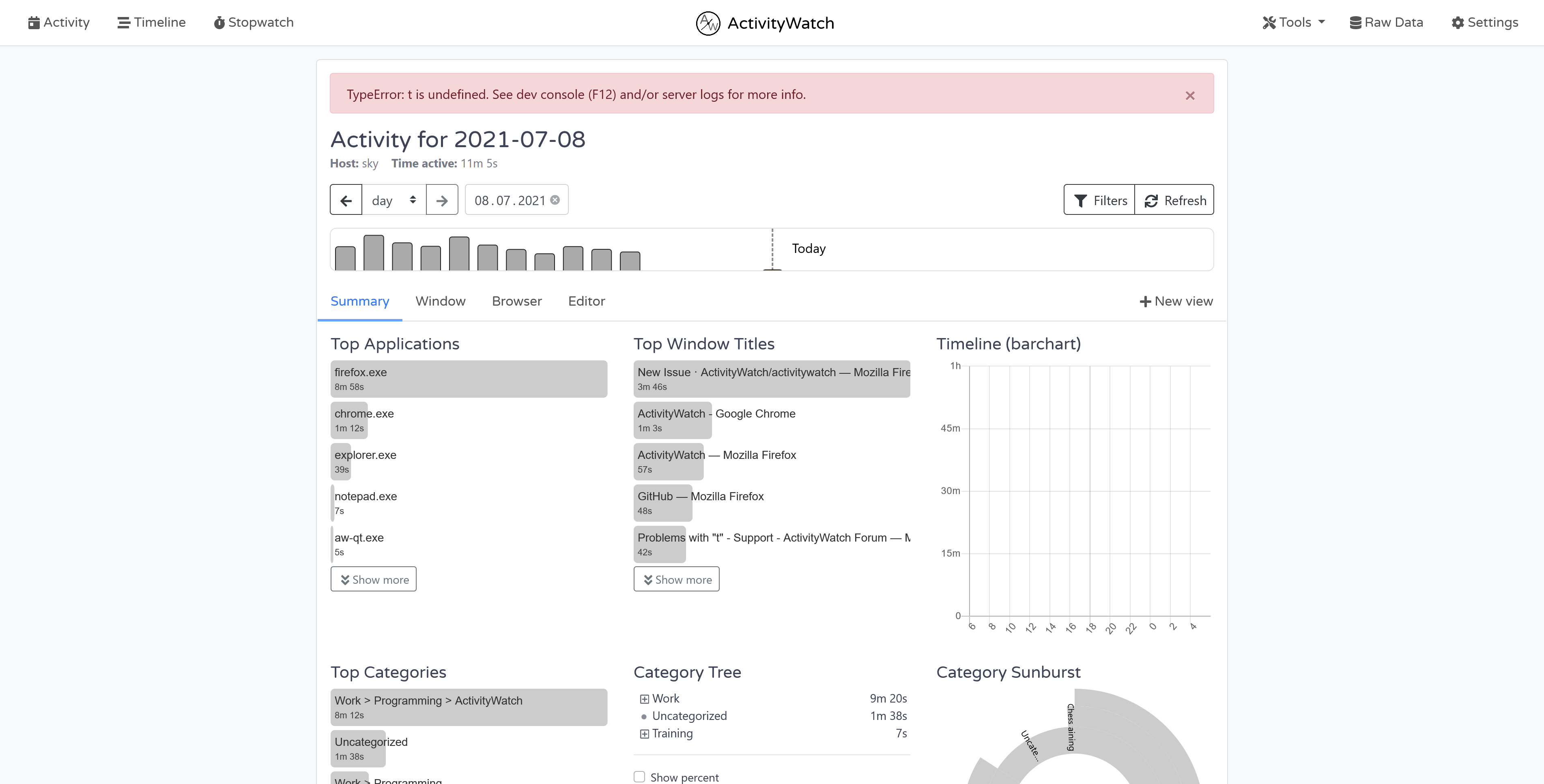 TypeError t is undefined. See dev console (F12) and/or server logs for