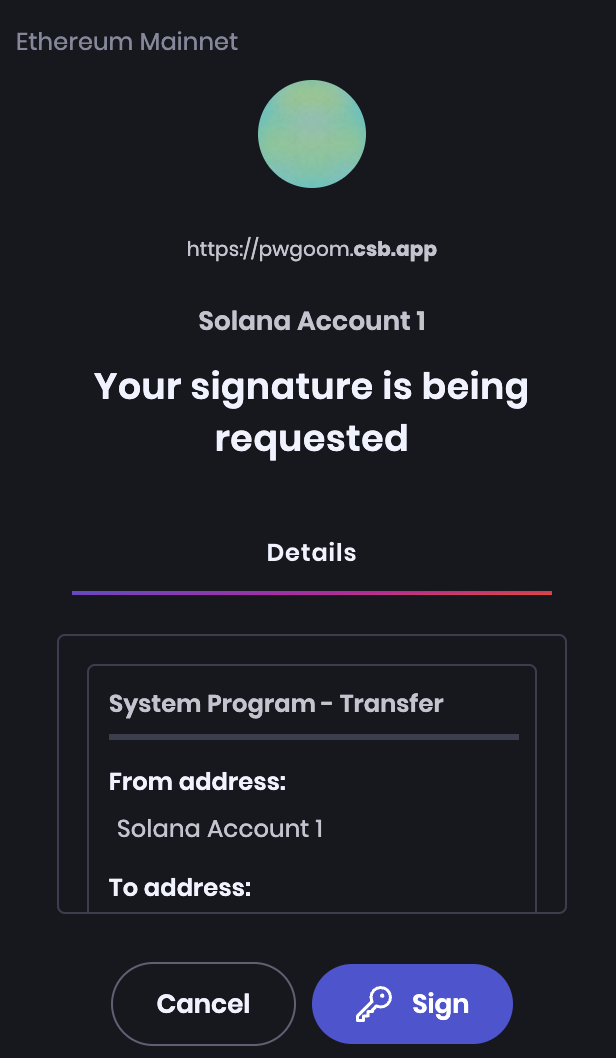 Wallet shows wrong address and network when signing DApps messages