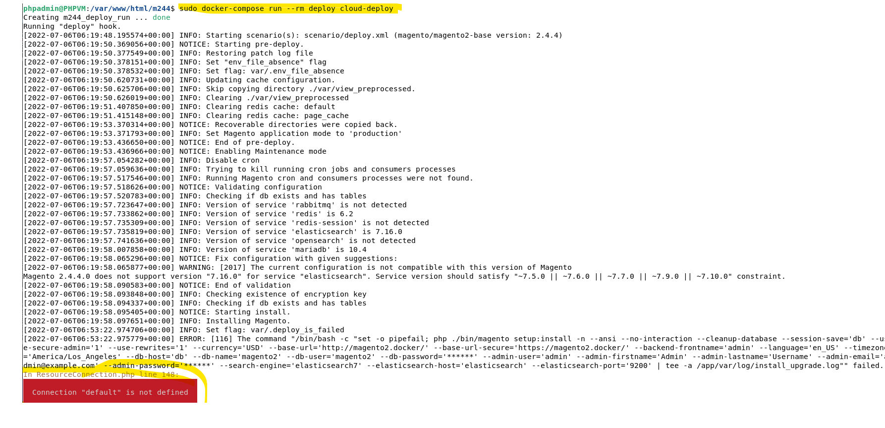 Connection "default" is not defined · Issue 34566 · magento/magento2