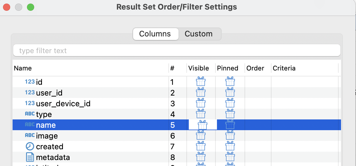 Visible column on "Result Set Order/Filter Setting" is so difficult to