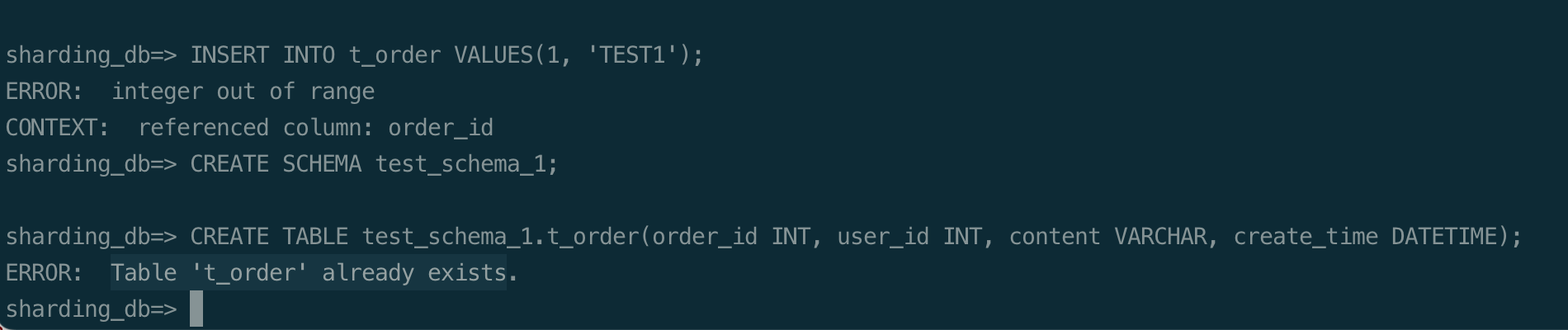 Table 't_order' already exists exception occur when create table in new ...