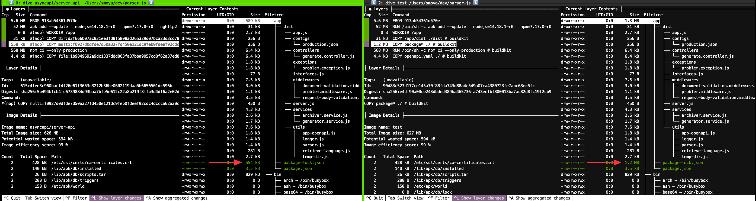 Diff images using dive