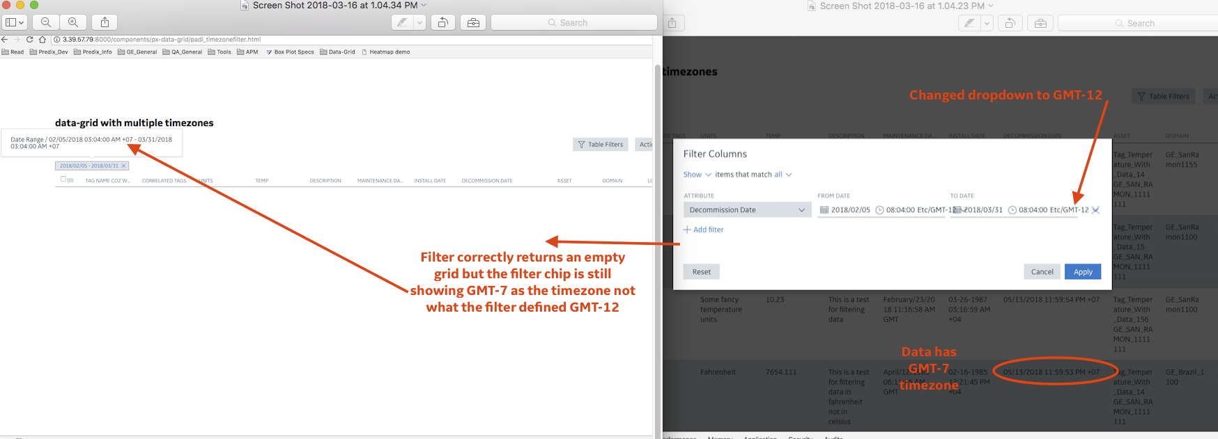 Timezone: Filter chip's tooltip content not updated when timezone ...