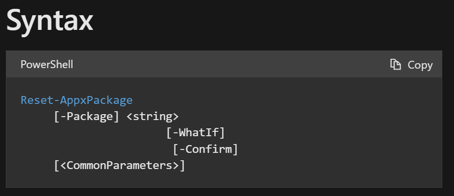 Reset-AppxPackage Syntax