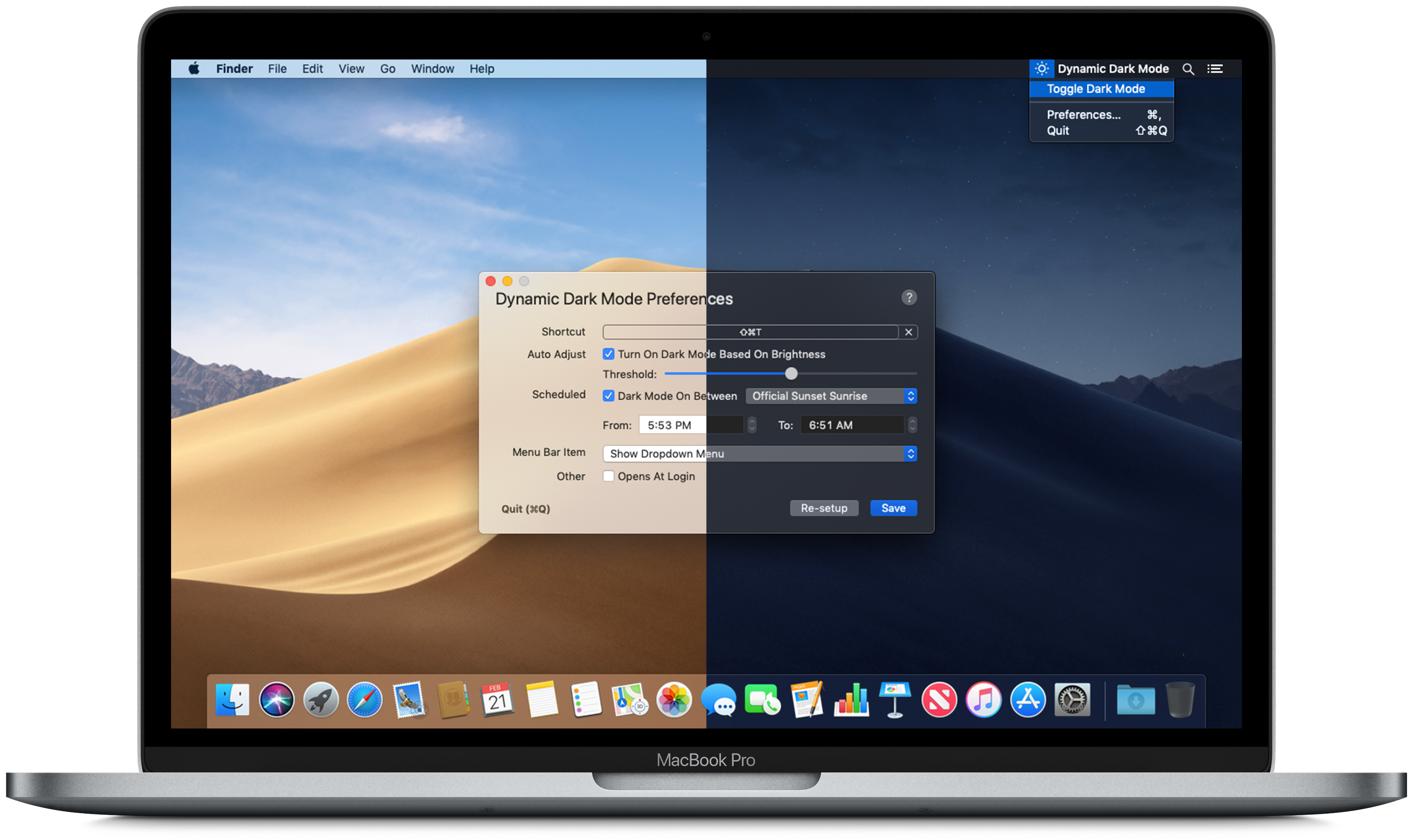 GitHub  ApolloZhuDynamicDarkMode The smart automatic Dark Mode toggle  for macOS Mojave