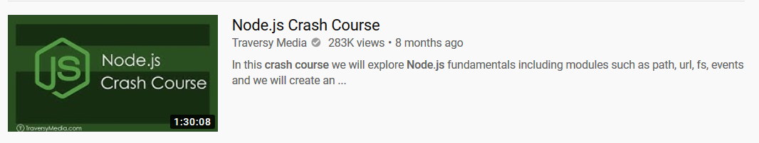 Node.js Crash Course by Traversy Media