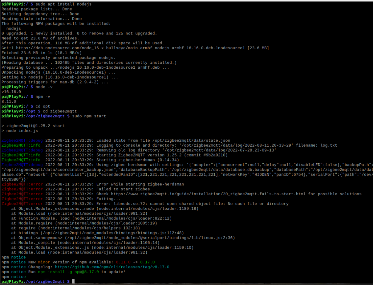 Version conflict between Zigbee2MQTT and node JS · Koenkk zigbee2mqtt ...