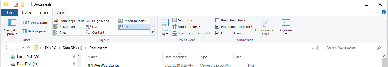 File Explorer ribbon-View