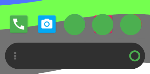 a screenshot of the homescreen, where three of the 5 main icons are covered by a green circle