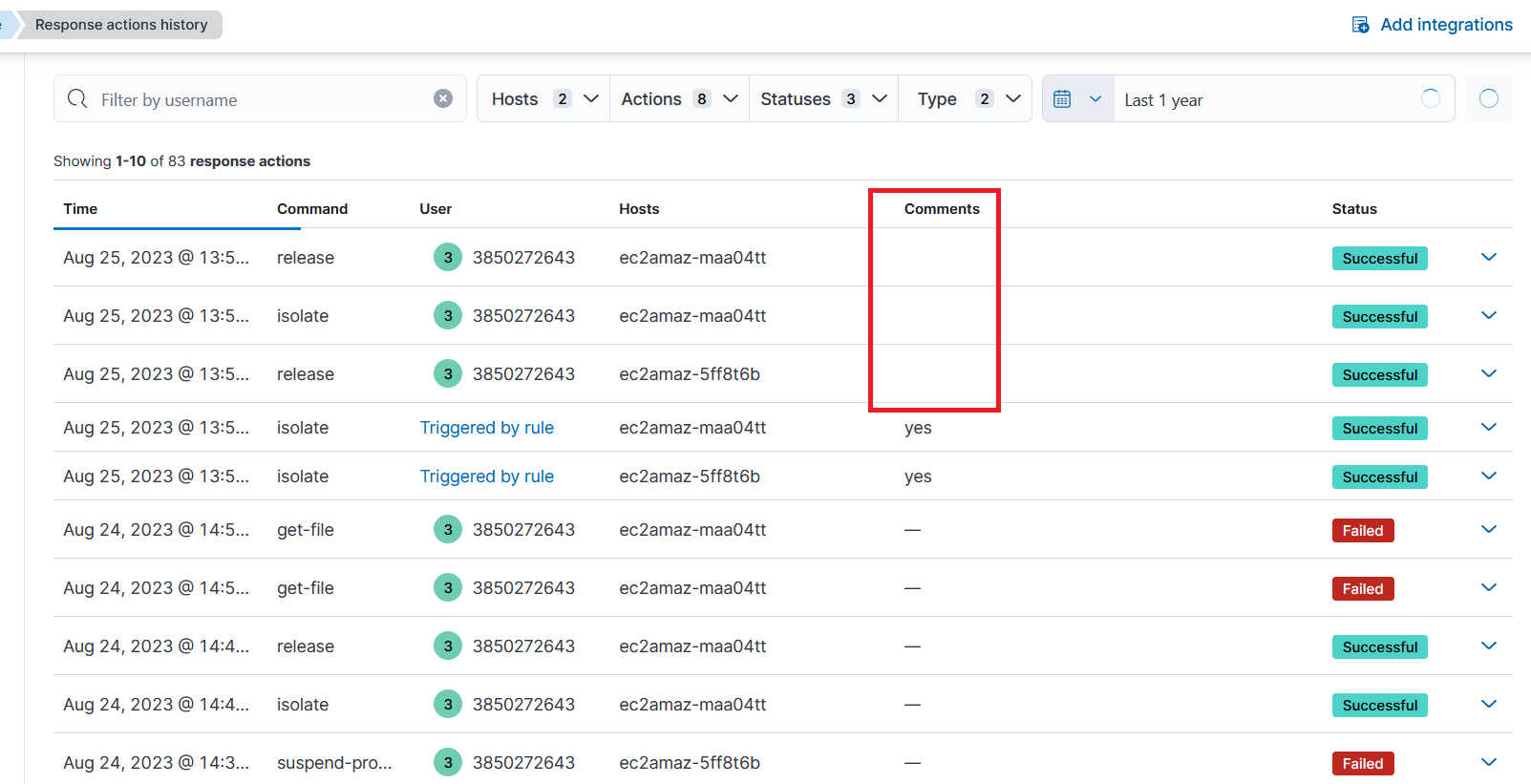 [Defend Workflows] Release/Isolate host's response action history doesn