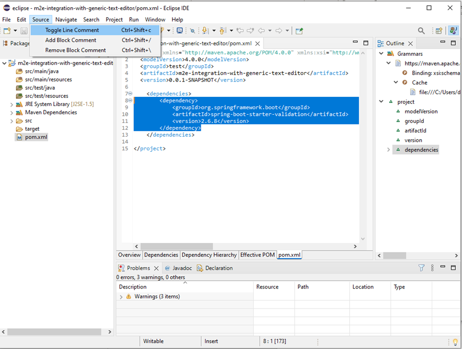 Eclipse for java 2022-09 : xml line comment not working in m2e pom ...