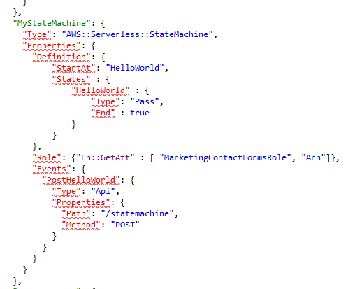 How can I enable JSON syntax validation for the AWS::Serverless ...