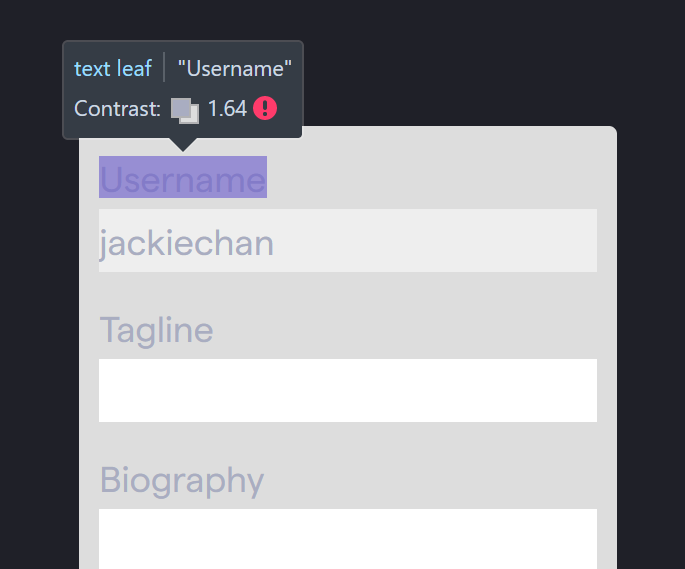 screenshot of a form with low contrast
