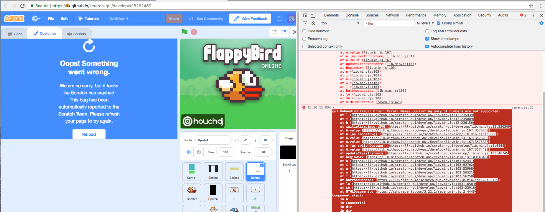 Flappy Bird crashes paint editor · Issue #2801 · scratchfoundation ...