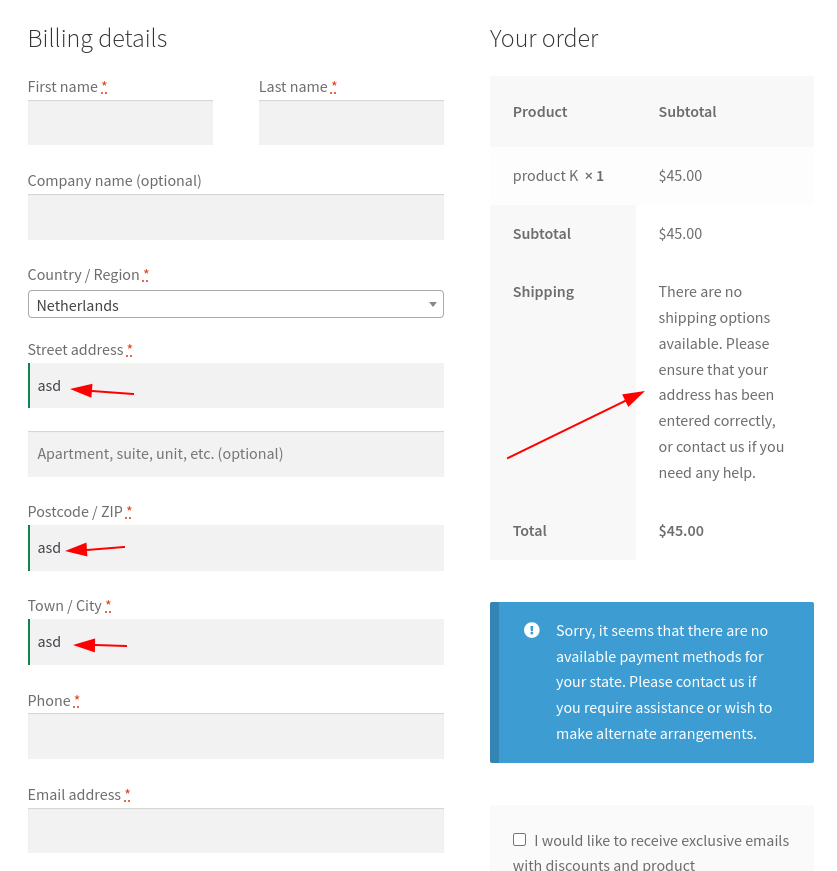 Cart page shows no shipping available, but checkout page asks for ...