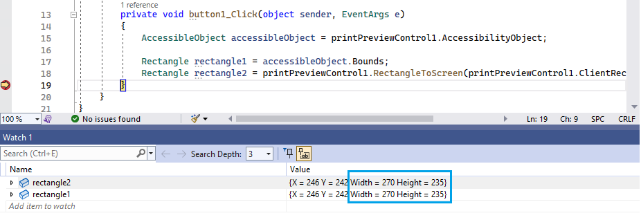 Bounds for PrintPreviewControl and its accessible object don't match ...