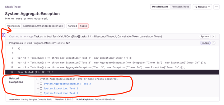 Exception Groups: Move the related exceptions tree out of the stack ...