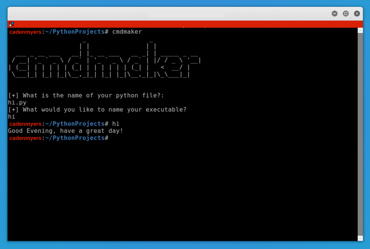 GitHub - cadenmyers/cmdmaker: Cmdmaker easily turns your python scripts ...