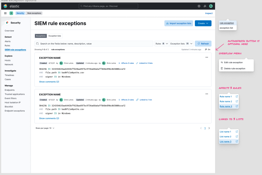 [Security Solution][Exceptions] - All exception items view · Issue ...