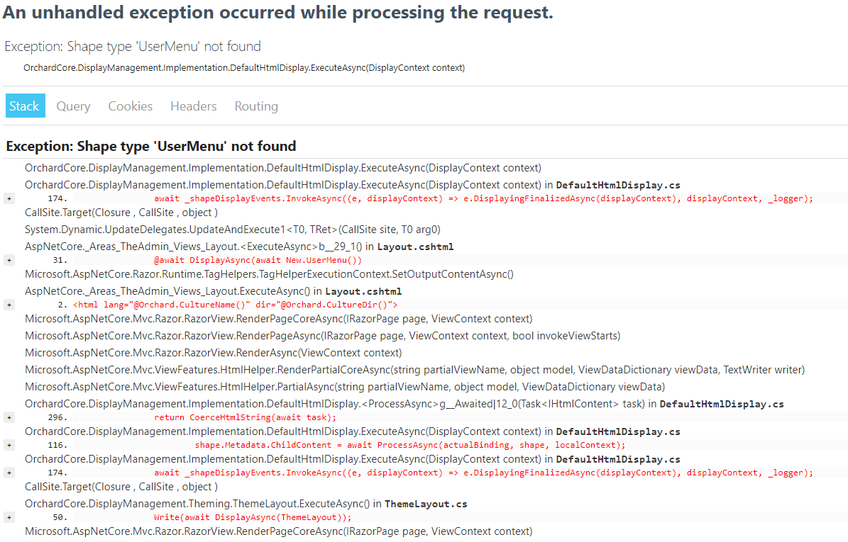 Exception: Shape type 'UserMenu' not found · OrchardCMS · Discussion ...