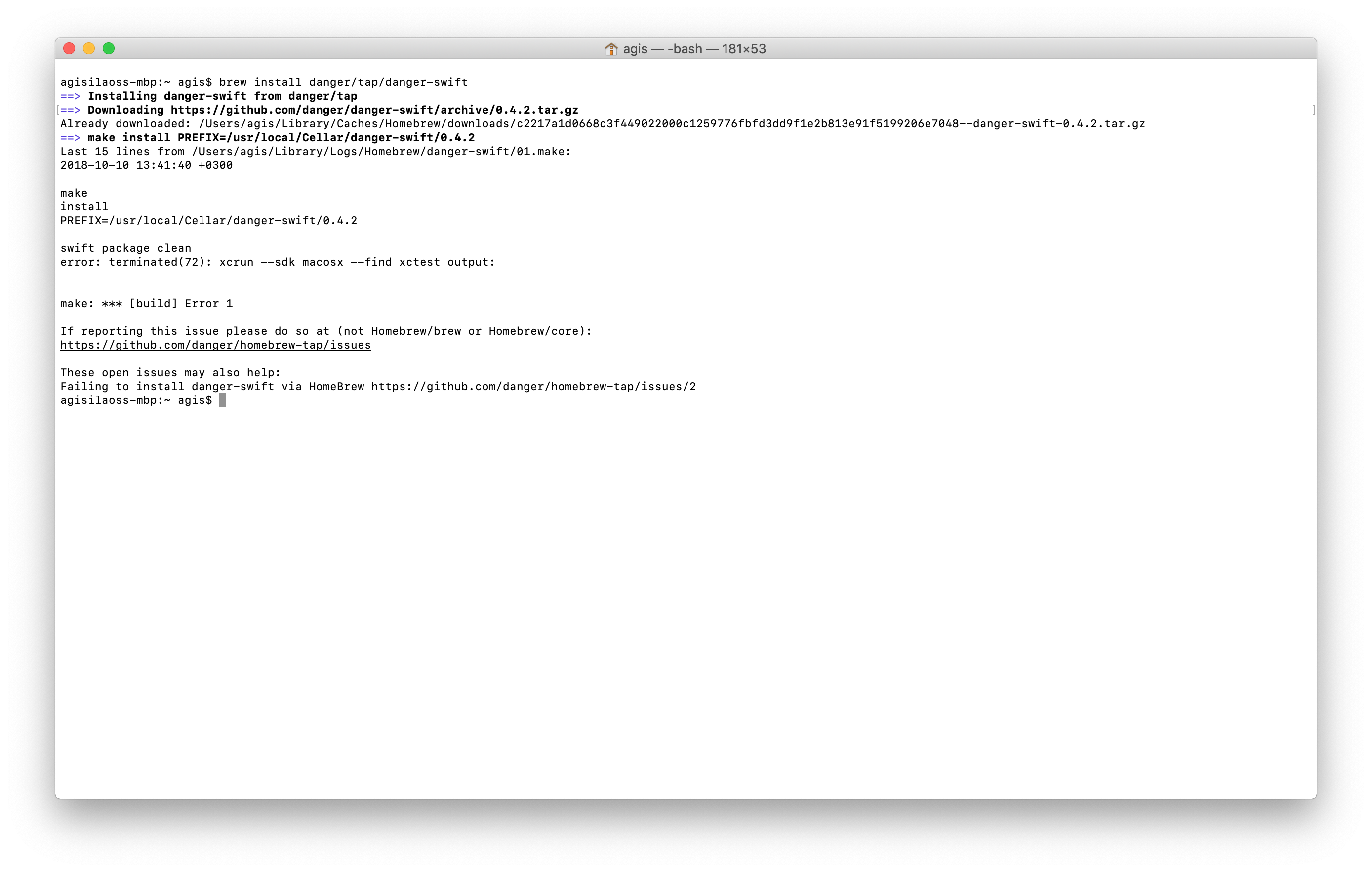 Error While Trying To Install Danger