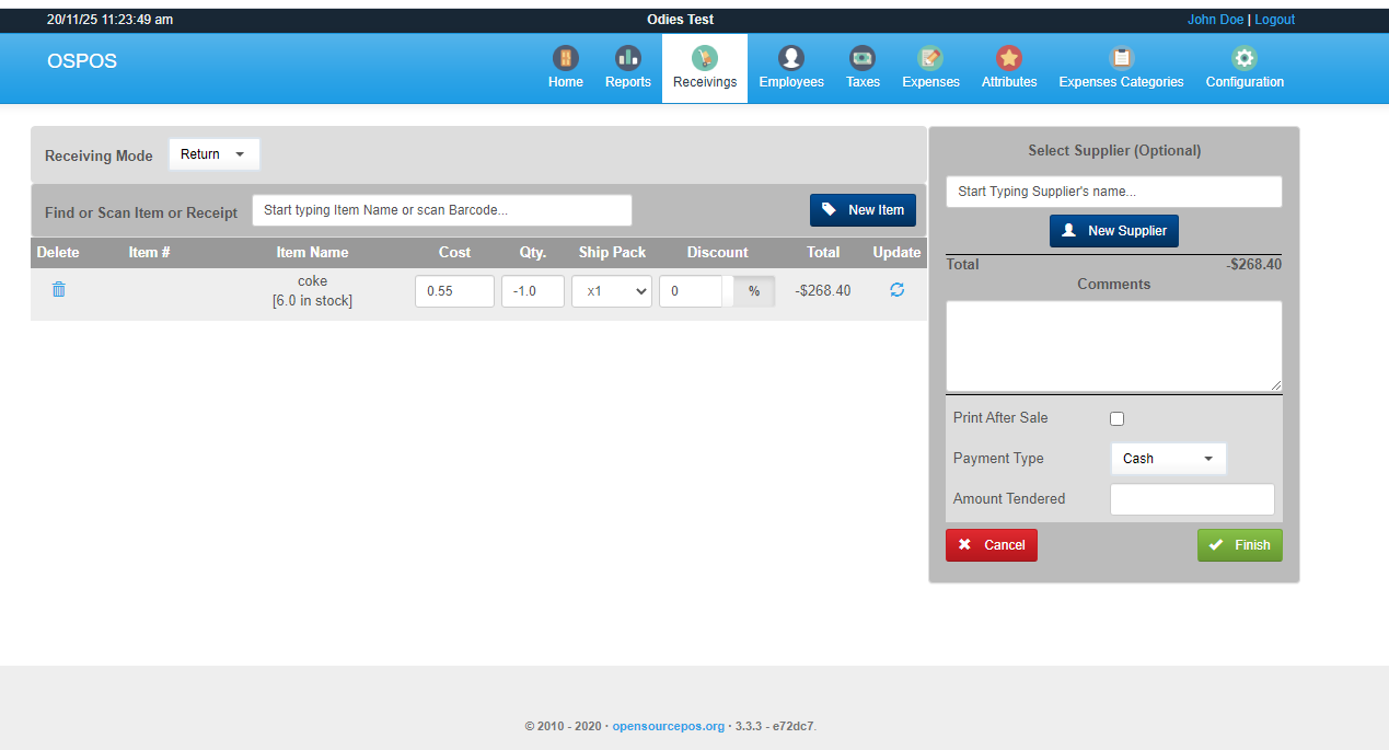 Receivings return has inaccurate info. · Issue #3033 · opensourcepos ...