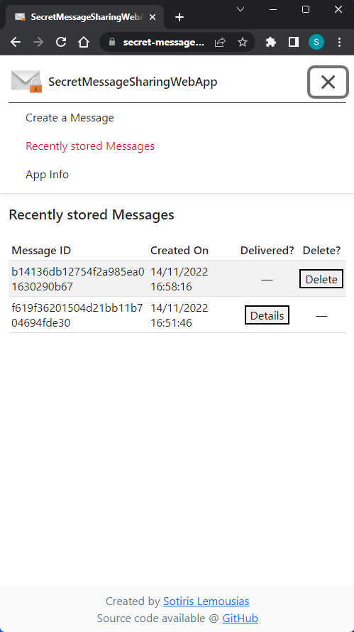 GitHub - sotirislem/SecretMessageSharingWebApp