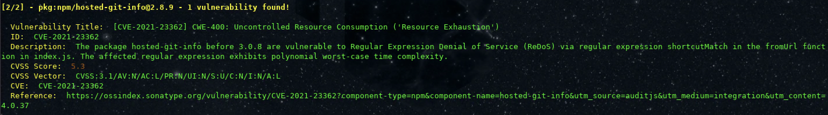 [BUG]Outdated and vulnerable third party library in use (hosted-git ...