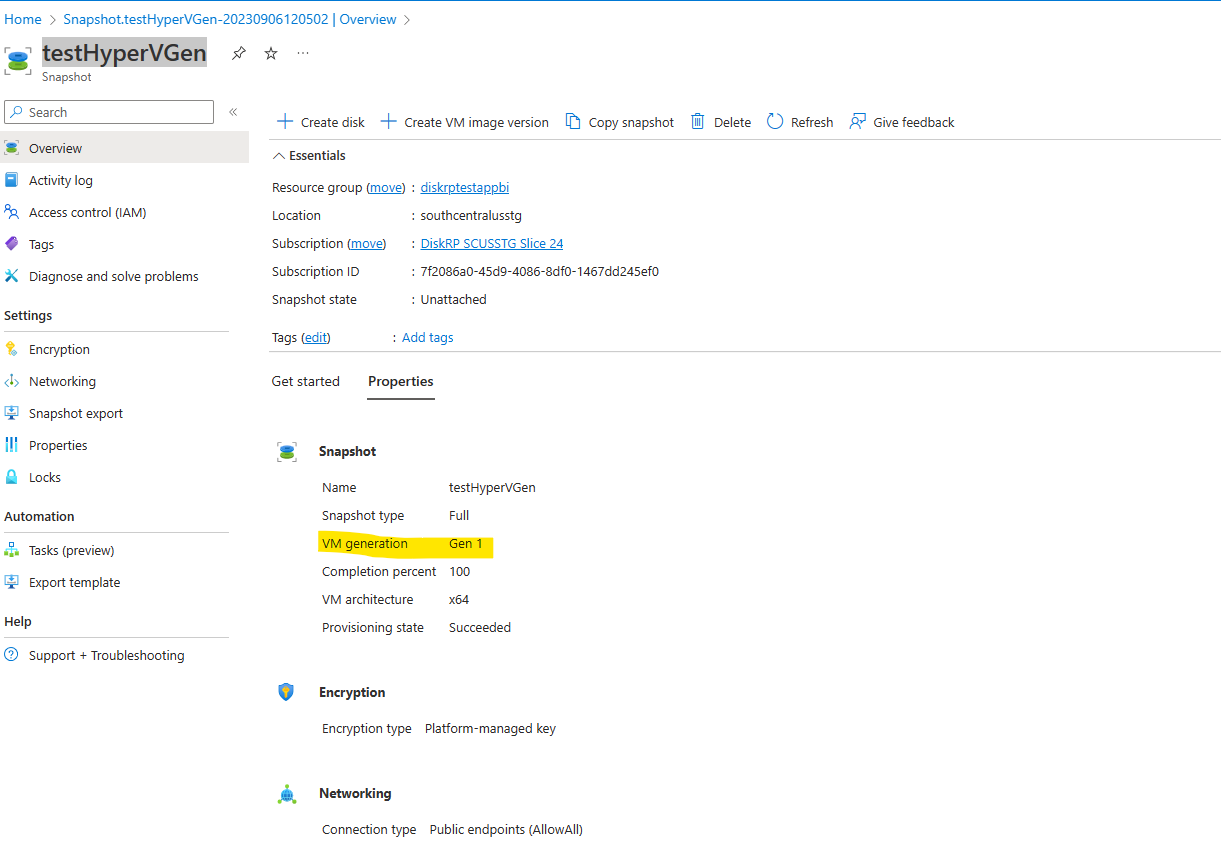 az snapshot create and az disk create CLI commands to not pass V1 as