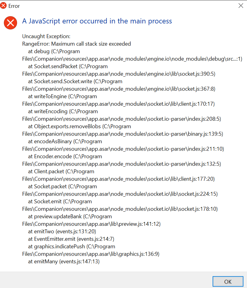 No connection and JS errors · Issue #967 · bitfocus/companion · GitHub