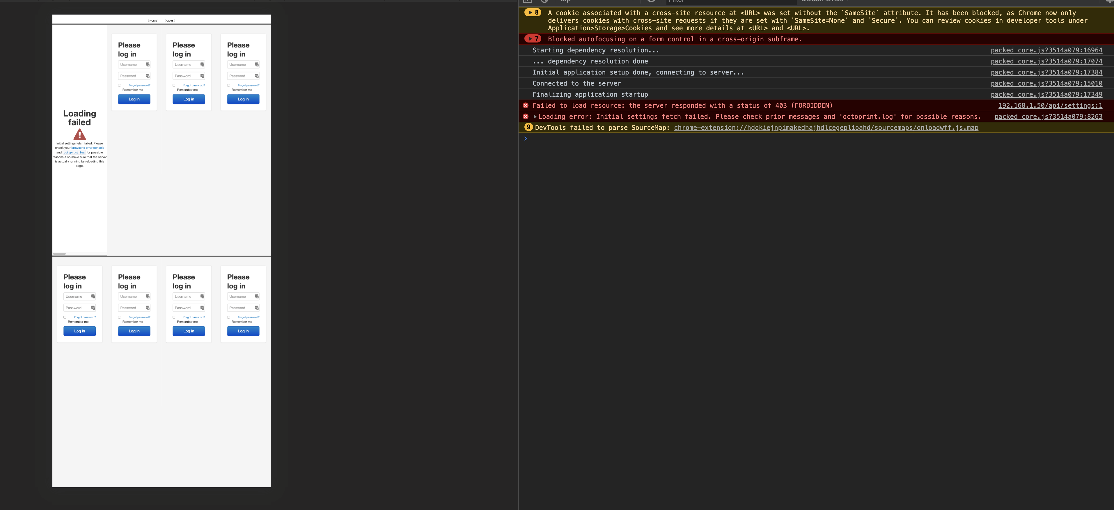 Can't pass LOGIN screen on a FRAMESET environment · Issue 3482 · OctoPrint/OctoPrint · GitHub