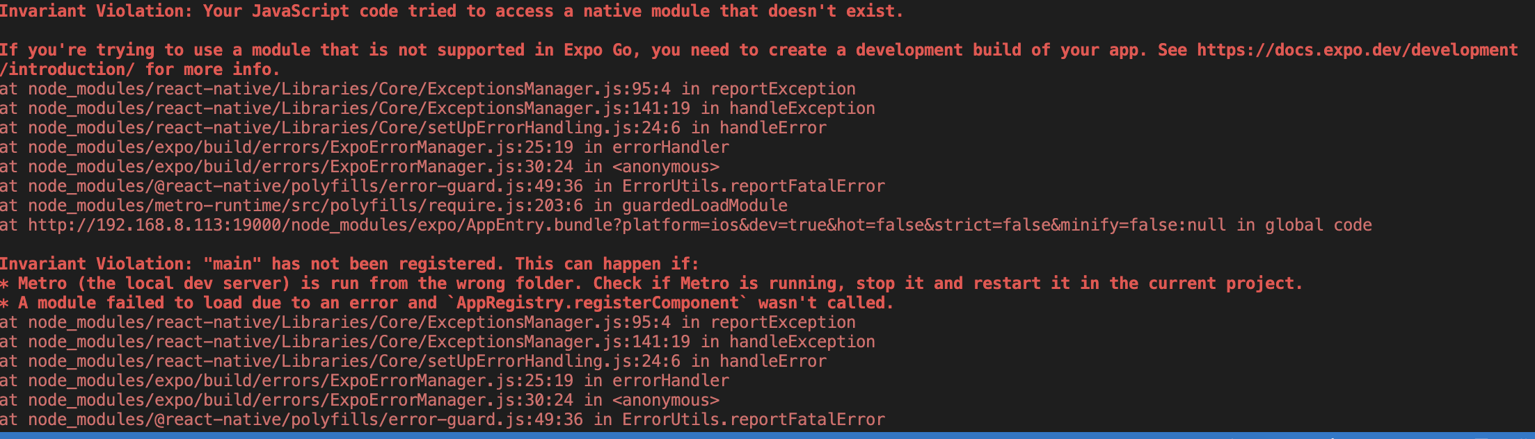 Trying to use a module that is not supported in Expo Go · Issue 1583