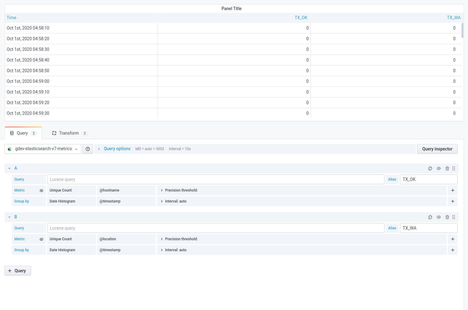 Transform outer join error when the metric name of the two tables is
