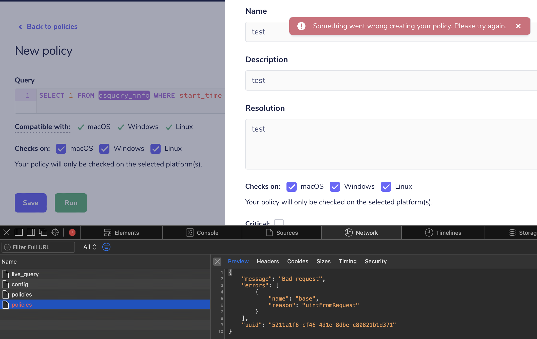 Error when creating a custom policy issue 11050 fleetdm fleet github