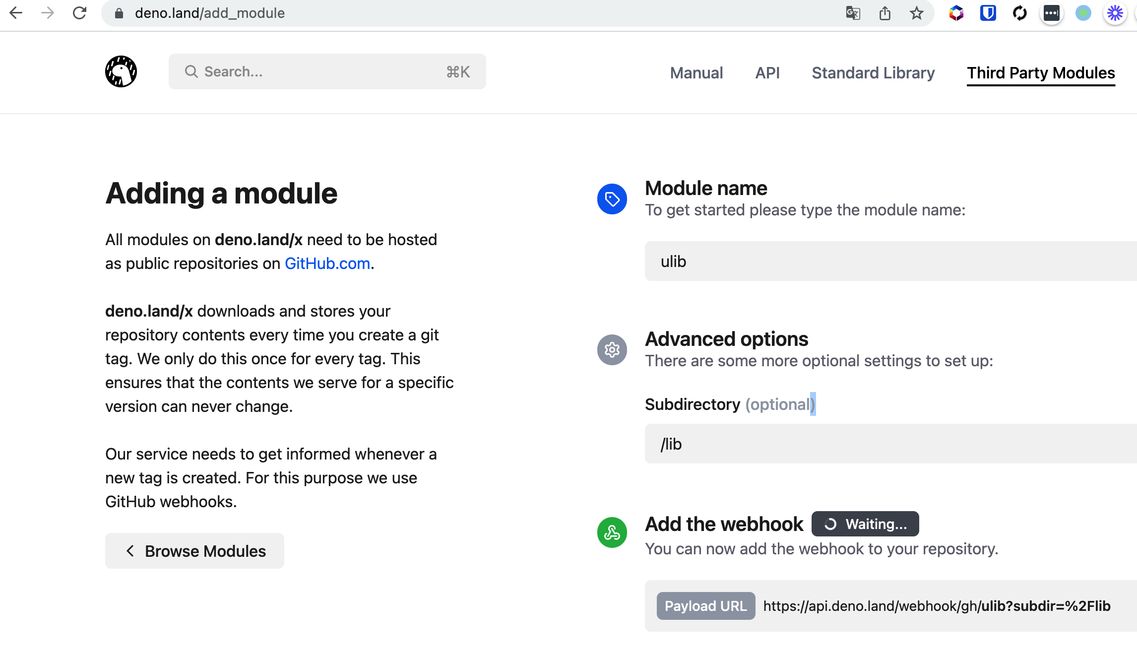 Deno land webhook always last delivery was not successful invalid