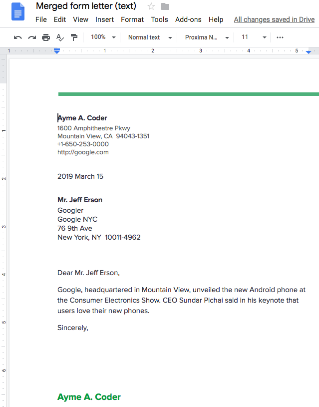 mail merge with google docs