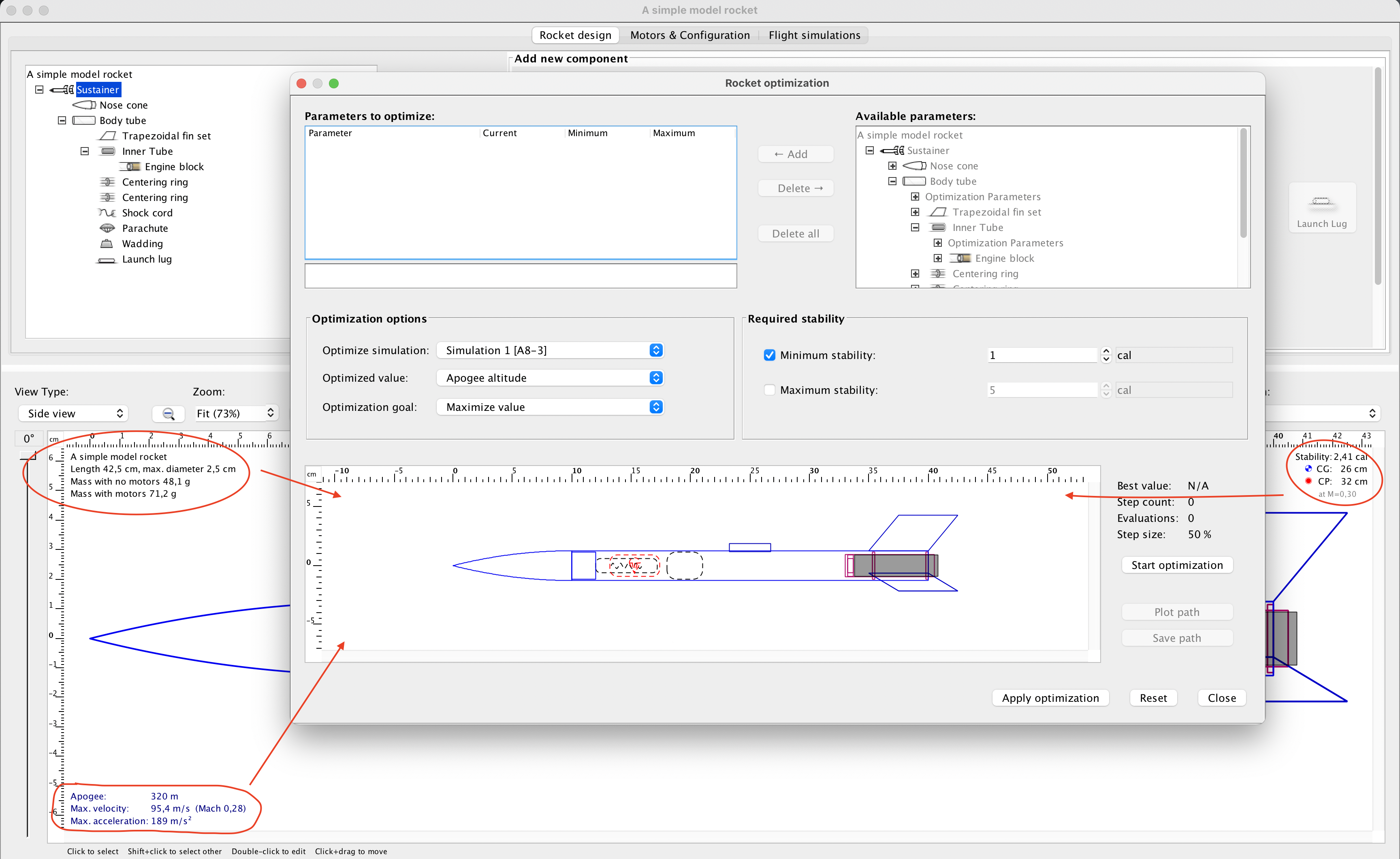 [Feature request] Display CP, CG & stability (+ others?) in rocket ...