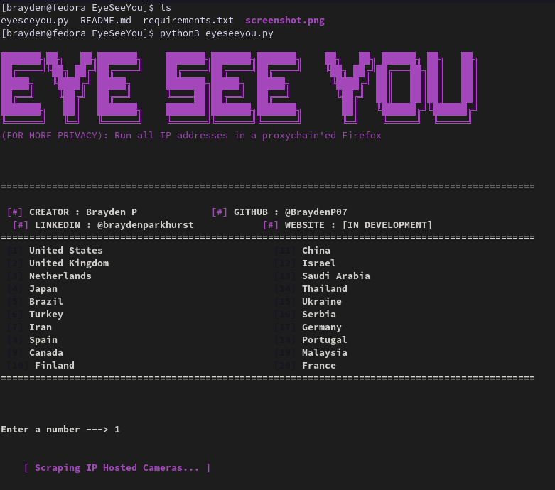 GitHub - ph-alaxs13/EyeSeeYou: A Python Tool That Scrapes CCTV Cameras ...