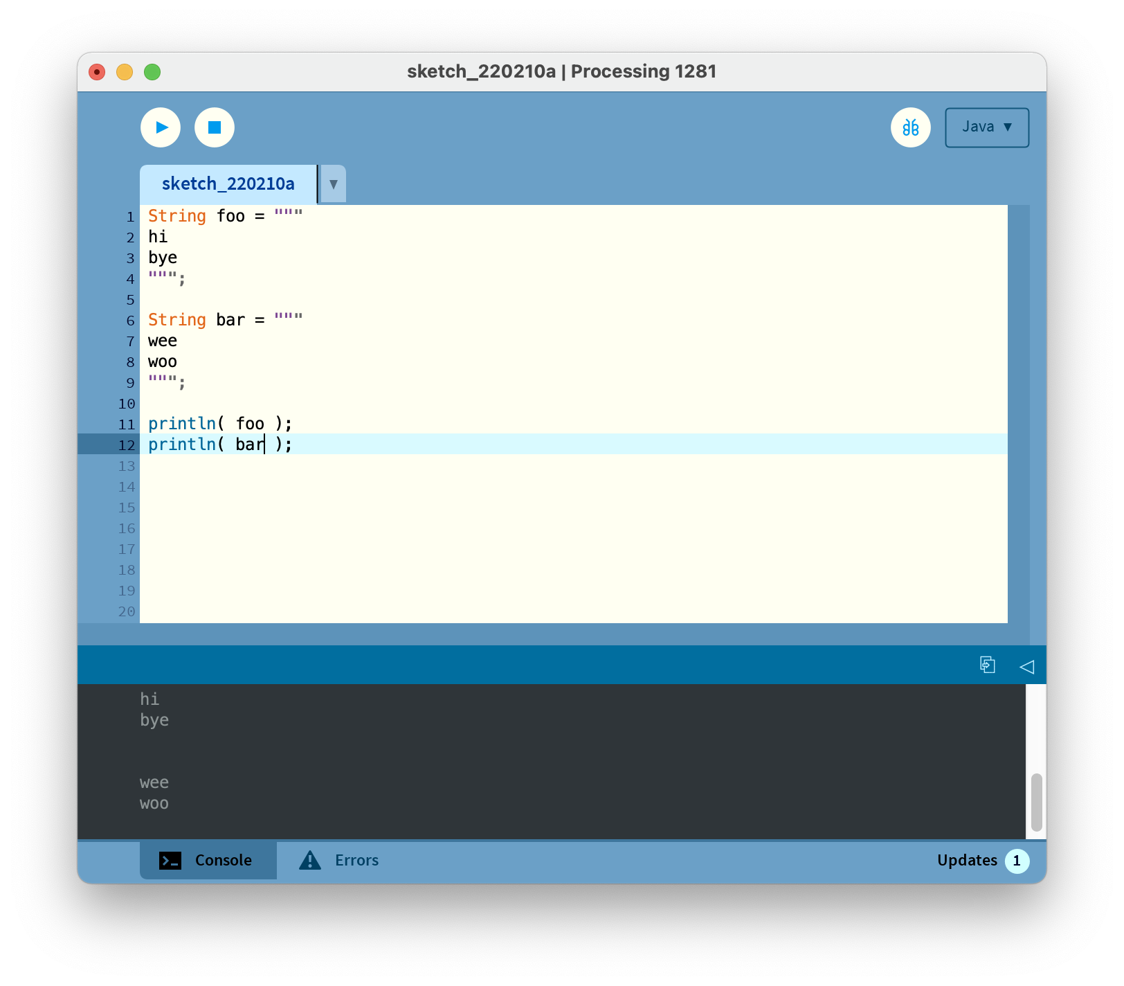 multiline strings do not terminate properly · Issue 398 · processing/processing4 · GitHub