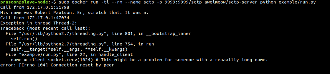 Connection reset by peer error for SCTP based client-server application ...