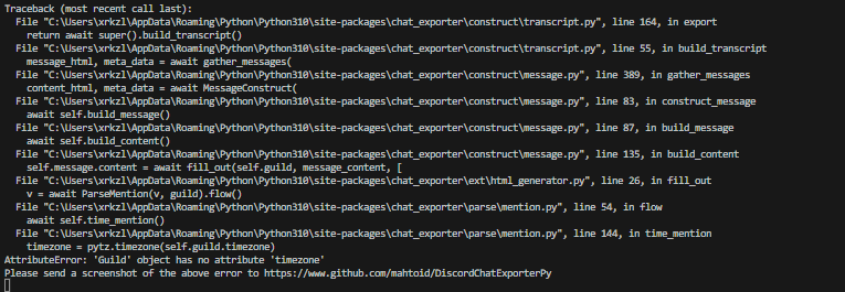 Error when exporting · Issue #78 · mahtoid/DiscordChatExporterPy · GitHub