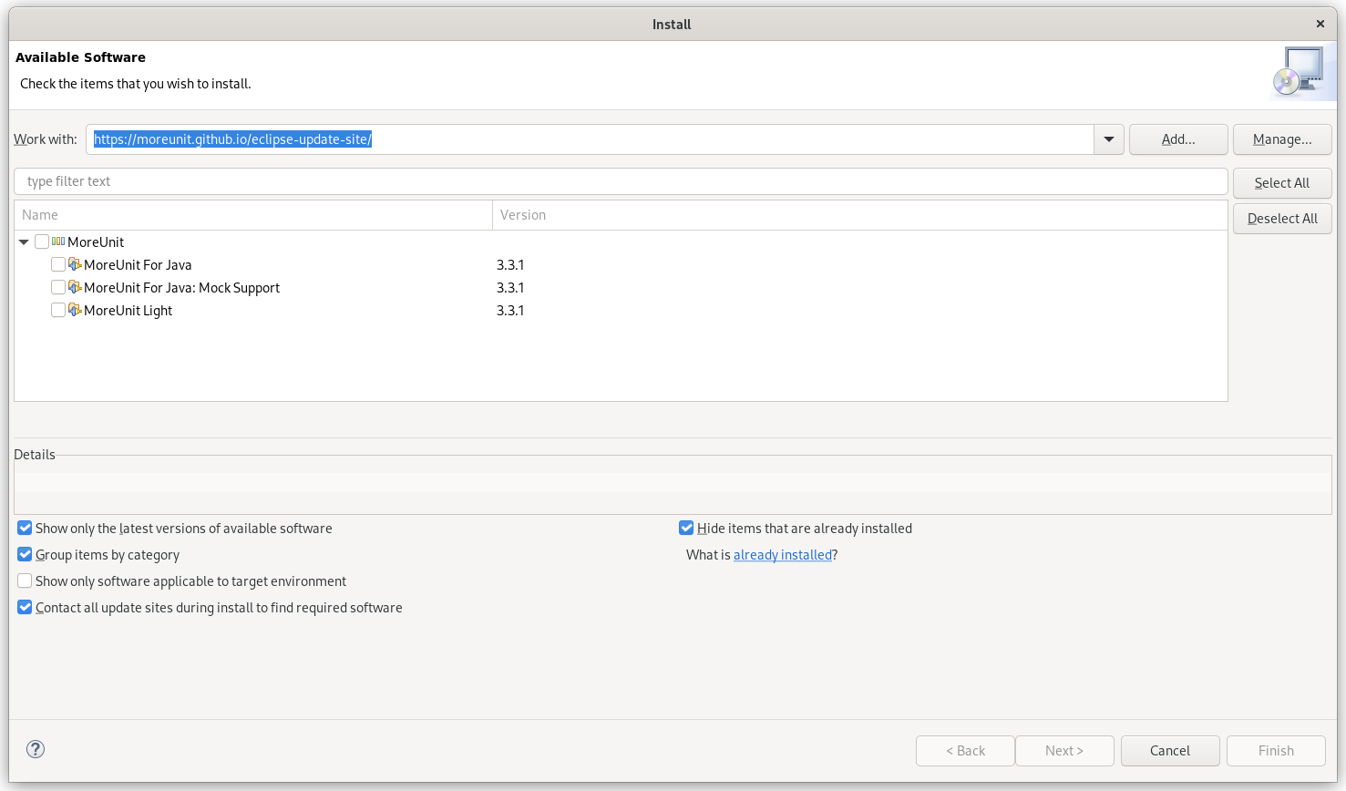 https://moreunit.github.io/eclipse-update-site/ not/no more available