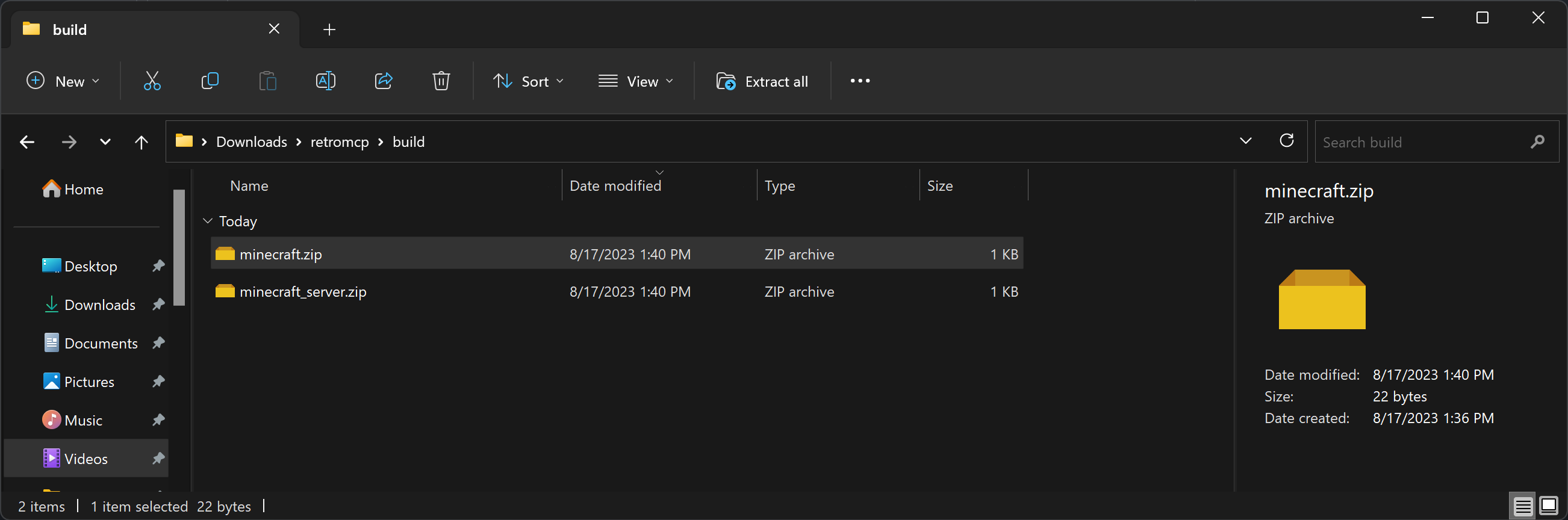 build task creates an empty zip file · Issue 79 · MCPHackers/RetroMCP