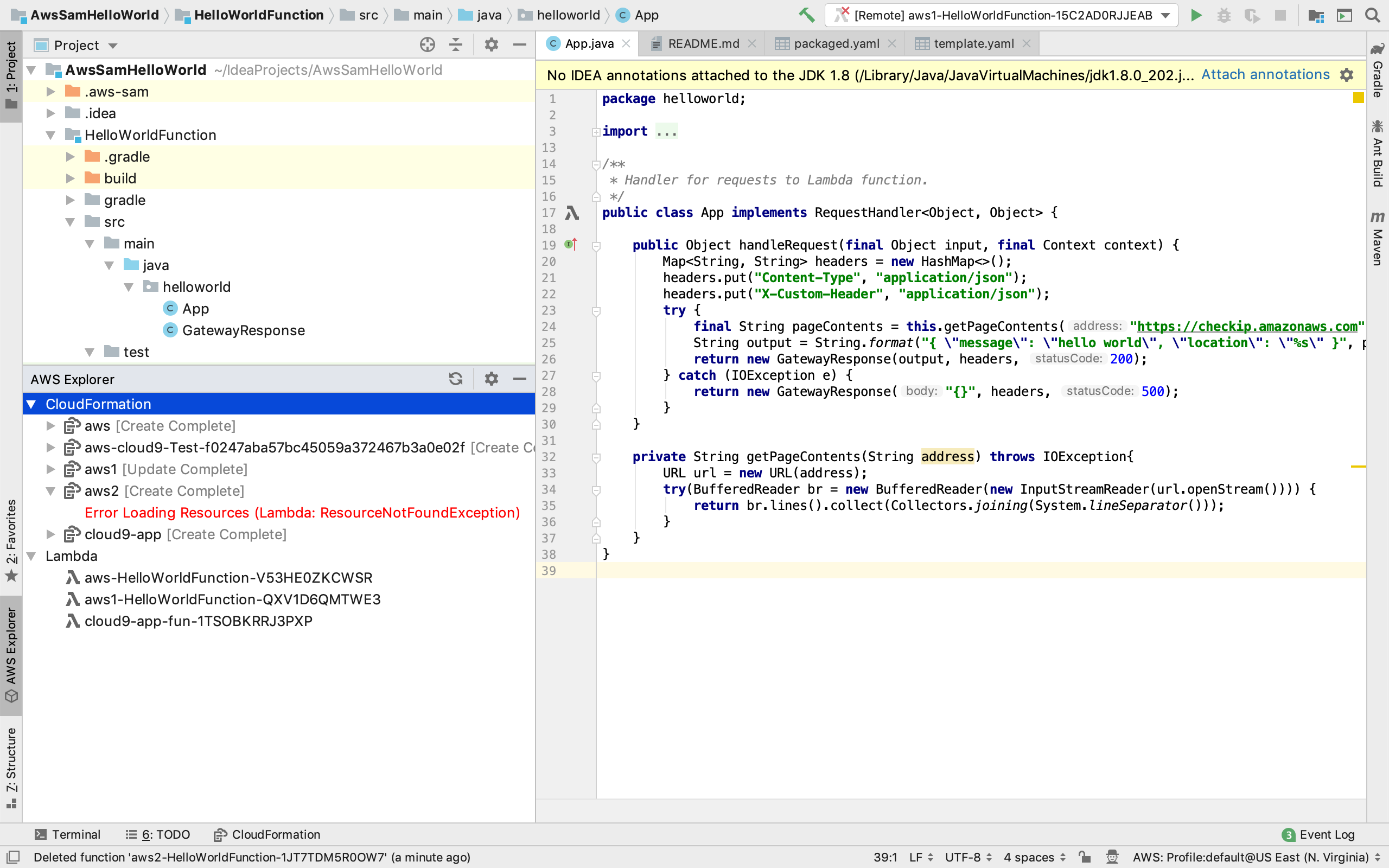 Error displayed in AWS explorer when deleting lambda/stack though
