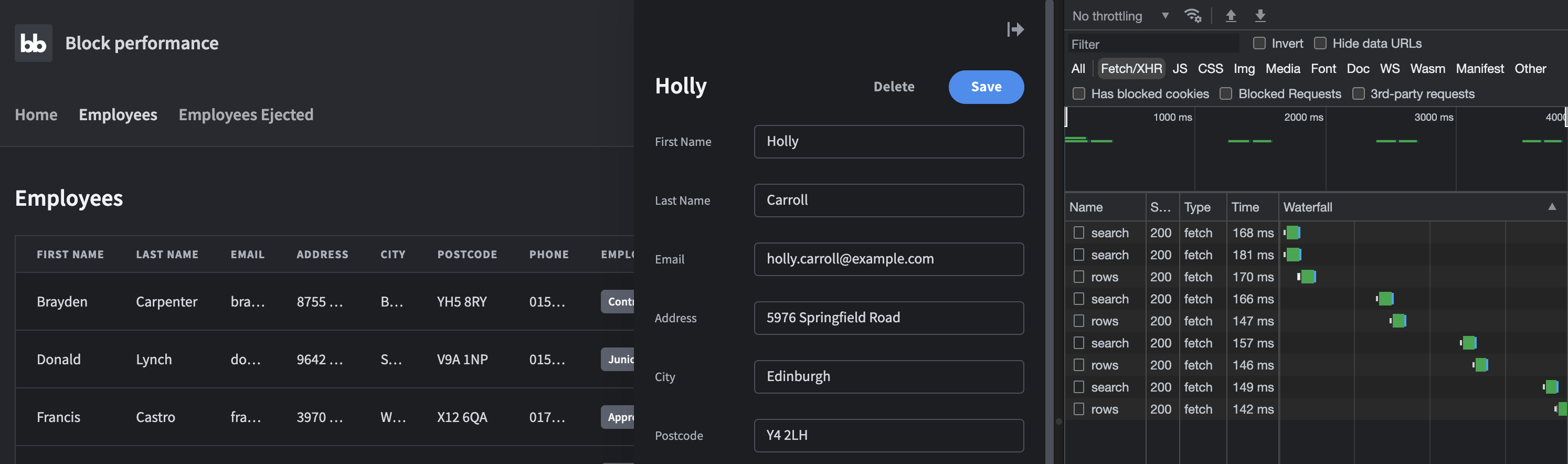 Side Panel Details form block Better Performance when Ejected